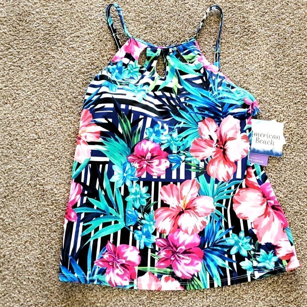 NWT, bathing suit top.  AMERICAN BEACH. size 16, multiple‎ colors. Soft cup.